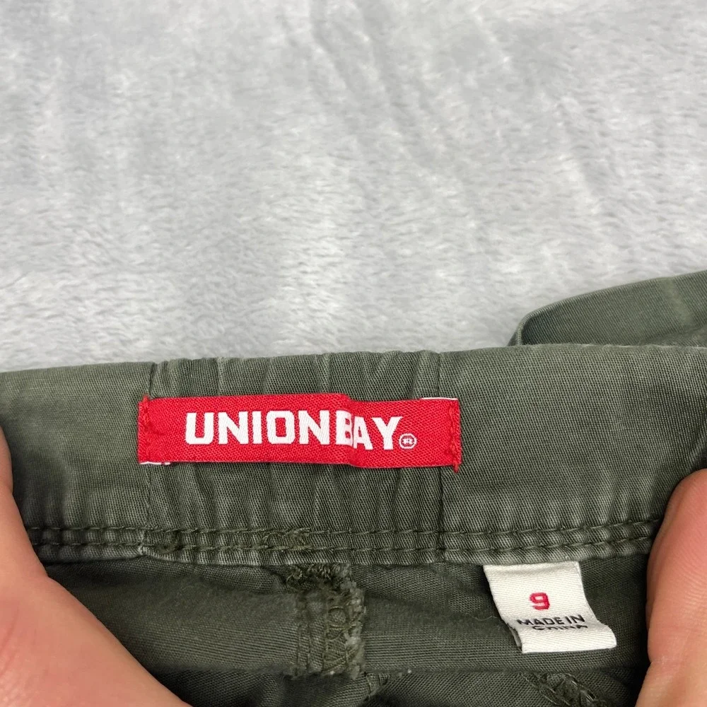 Unionbay Cargo Pants Women 9 (28x27) Dark Green Workwear Adjustable Buckle Waist